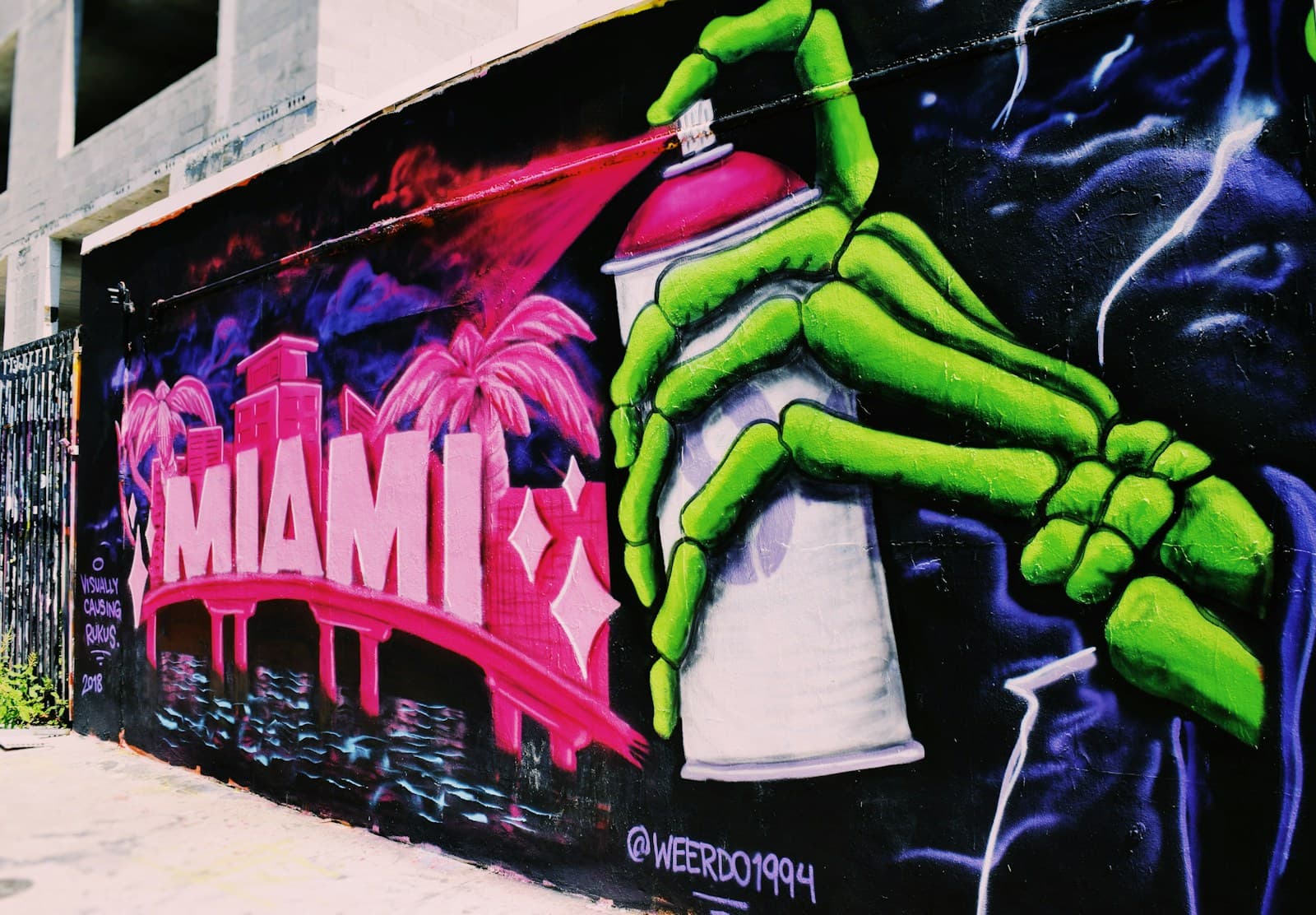 Black, green and pink Wynwood mural